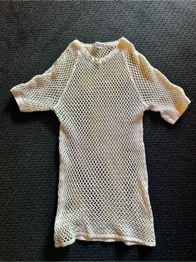 Vintage Scandinavian Knitters White Mesh Short Sleeve Knit Top
